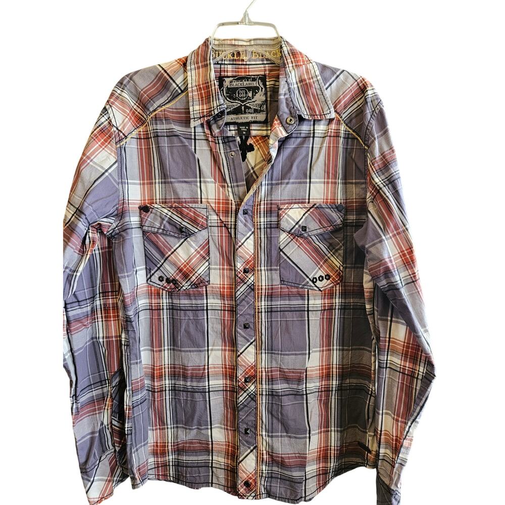 Buckle black label athletic fit mens long sleeve snap front shirt - size medium
